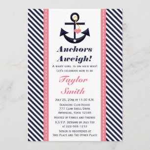 Pink Navy Anchor Nautical Baby Shower Invitations