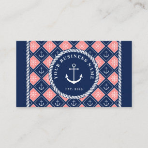 Pink Navy Anchor Ship's Wheel Pattern Business Card