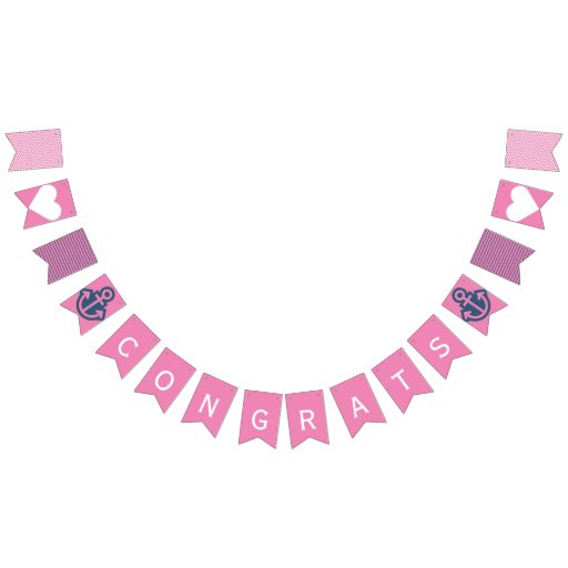 Image of Pink Navy and White Congrats Preppy Bunting Bunting