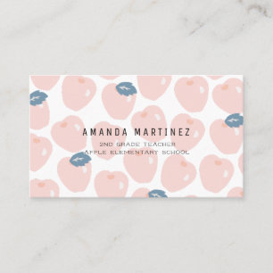Pink & Navy Apple Pattern Teacher's Business Card