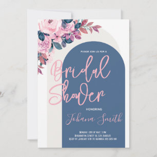 Pink Navy Blue Arch Floral Bridal Shower  Invitation