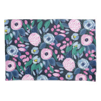 Pink Navy Blue Floral Bouquet Watercolor Pattern