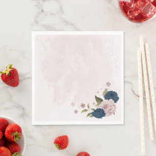 pink navy blue flowers botanical wedding napkin