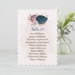 pink navy blue flowers seating chart card