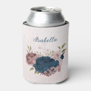 pink navy blue flowers wedding  can cooler