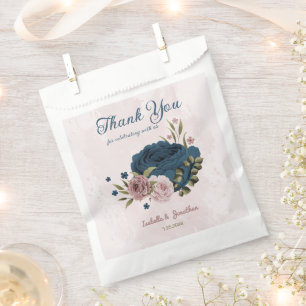 pink navy blue flowers wedding  favour bags