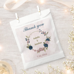 pink navy blue flowers wedding favour bags