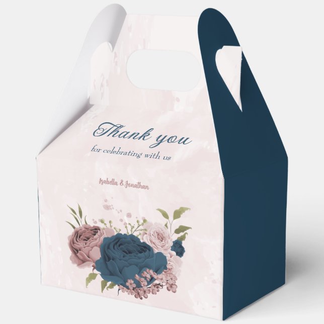 pink navy blue flowers wedding  favour box (Front)