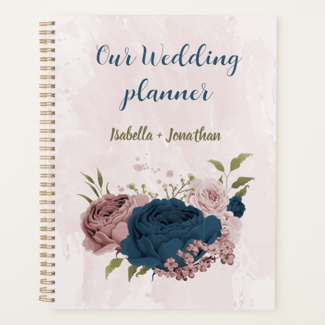 pink navy blue flowers wedding planner (Front)