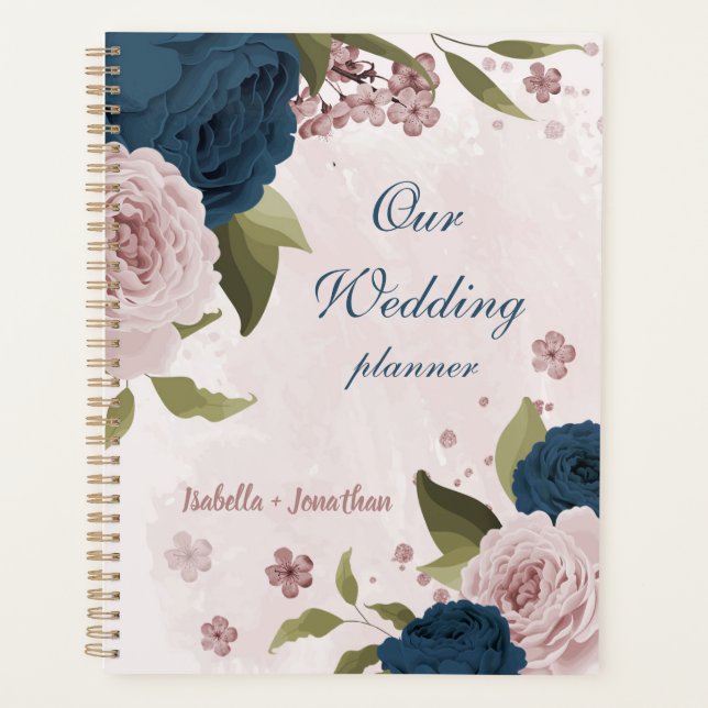 pink navy blue flowers wedding planner (Front)