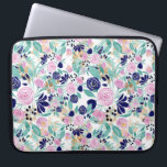 Pink Navy Blue Gold Watercolor Flowers Pattern Laptop Sleeve<br><div class="desc">his elegant and pretty designs depicts hand-painted blush pink, navy blue, and seafoam green watercolor flowers and leaves with faux printed gold foil floral silhouettes on top of a simple white background. It's modern, girly, feminine, country, and original. Stylize with this hand-painted design done by the artist of La Femme,...</div>