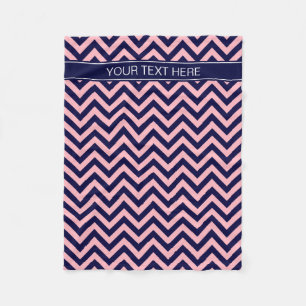Pink, Navy Blue LG Chevron Navy Name Monogram Fleece Blanket