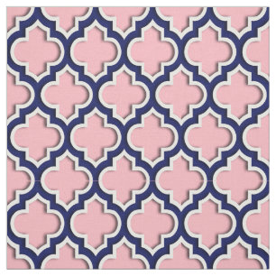 Pink, Navy Blue Moroccan Quatrefoil #5DS Fabric