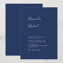 Pink & Navy Blue Simple Minimal Wedding Invitation