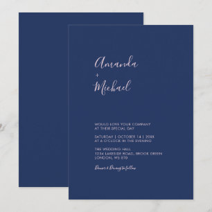Pink & Navy Blue Simple Minimal Wedding Invitation