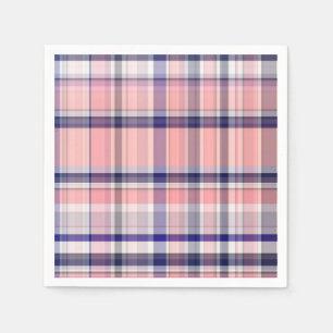 Pink Navy Blue White Preppy Madras Plaid Napkin