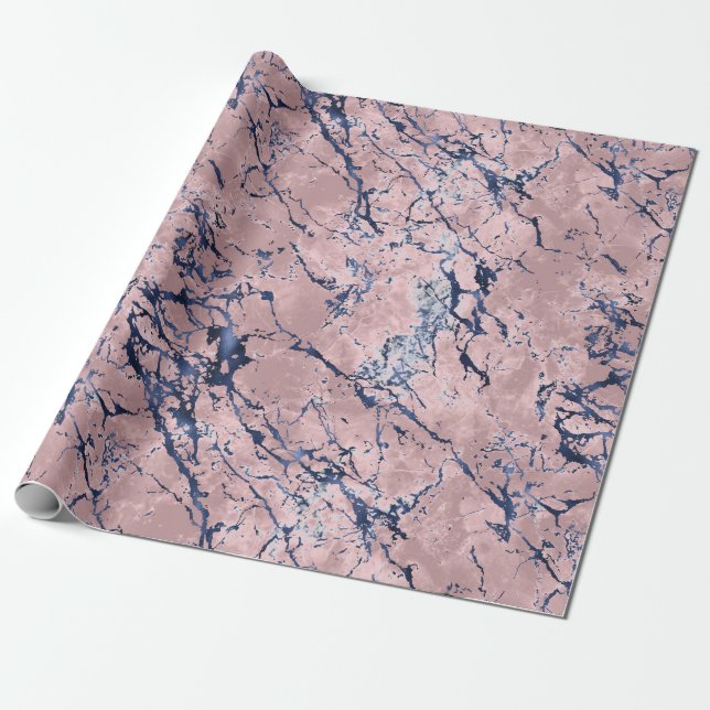 Pink Navy Blue  Wrapping Paper (Unrolled)