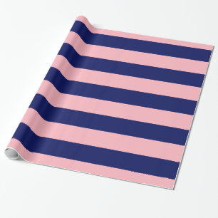 Pink, Navy Blue XL Stripes Pattern V Wrapping Paper