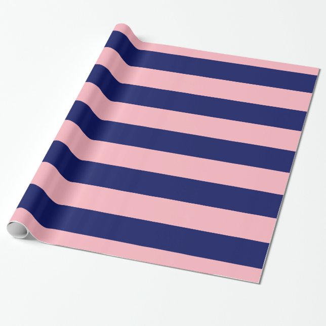 Pink, Navy Blue XL Stripes Pattern V Wrapping Paper (Unrolled)