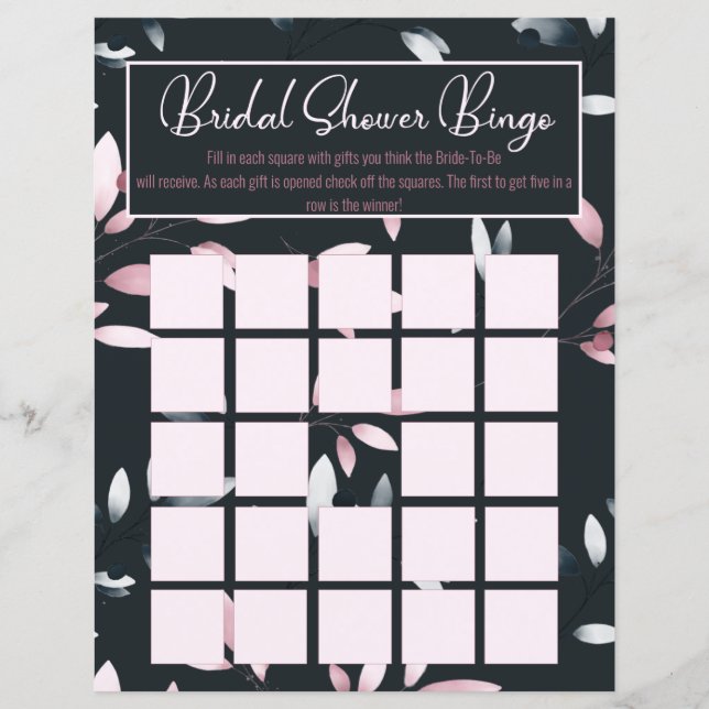 Pink Navy Elegant Soft Watercolor Bridal Bingo (Front)