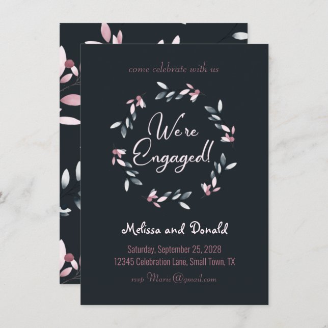 Pink Navy Elegant Soft Watercolor Engagement (Front/Back)