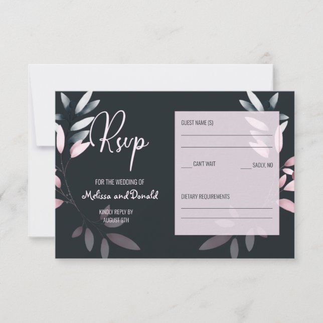 Pink Navy Elegant Soft Watercolor Floral RSVP Card (Front)