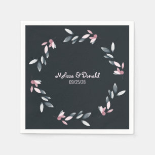 Pink Navy Elegant Soft Watercolor Floral Wedding Napkin