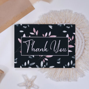 Pink Navy Elegant Watercolor Floral Thank You Card