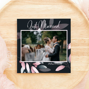 Pink Navy Elegant Watercolor Floral Wedding Announcement