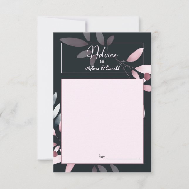 Pink Navy Elegant Watercolor Wedding Advice Card (Front)