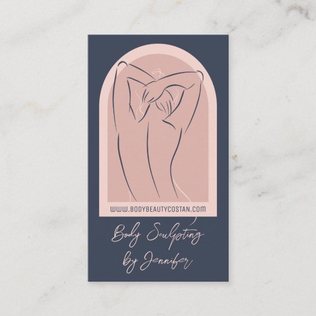 Pink Navy Elegant Woman Body Sculpting Contouring Business Card (Front)