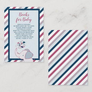 Pink & Navy Elephant Baby Shower Books for Baby Enclosure Card