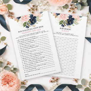 Pink Navy Floral Double Sided Baby Shower Games