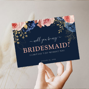 Pink & Navy Floral   Will You Be My Bridesmaid?