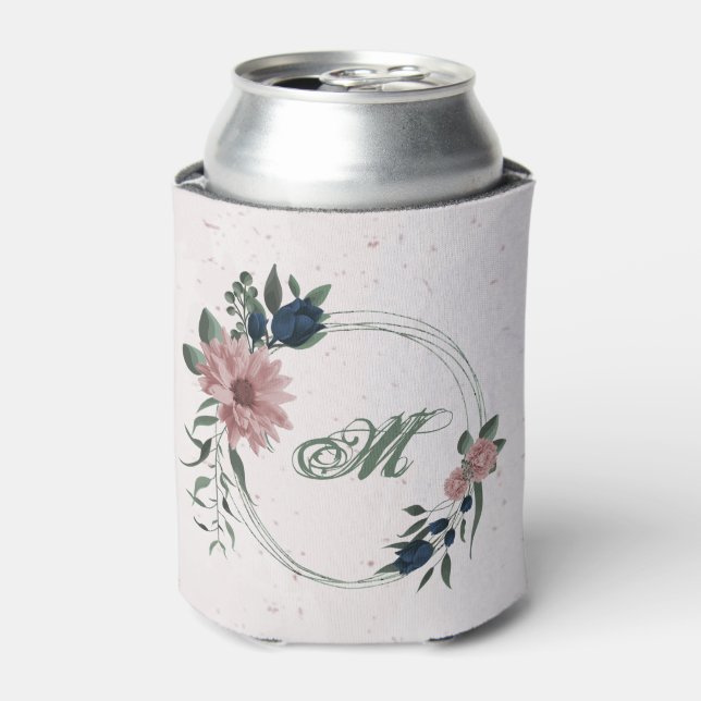 pink & navy flowers botanical can cooler (Can Front)