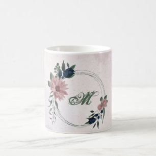 pink & navy flowers botanical coffee mug