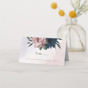 pink & navy flowers botanical  place card