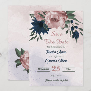 pink & navy flowers botanical save the date