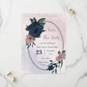 pink & navy flowers botanical save the date