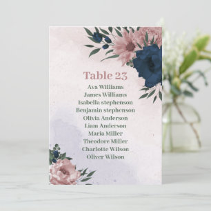pink & navy flowers botanical seating chart card