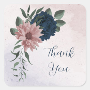 pink & navy flowers botanical thank you square sticker