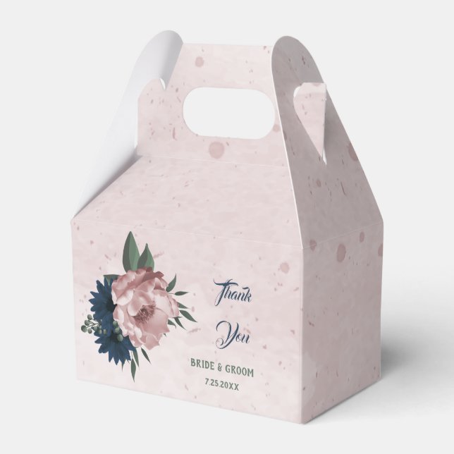 pink & navy flowers botanical wedding  favour box (Front Side)