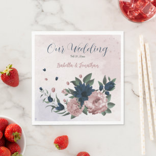 pink & navy flowers botanical wedding napkin