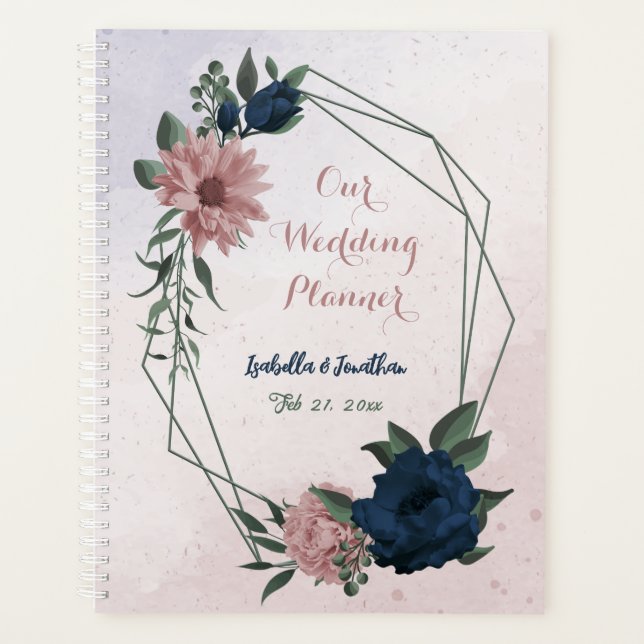 pink & navy flowers botanical wedding planner (Front)