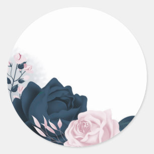 pink & navy flowers classic round sticker