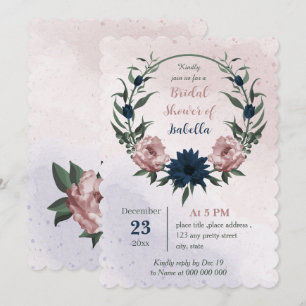 pink & navy flowers geometric bridal shower invitation