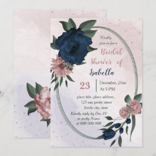 pink & navy flowers geometric bridal shower invitation