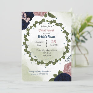 pink navy flowers greenery bridal shower invitation