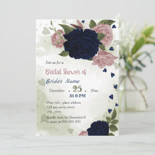 pink navy flowers greenery bridal shower invitation