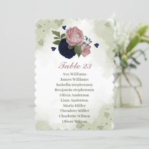 pink & navy flowers greenery seating chart card